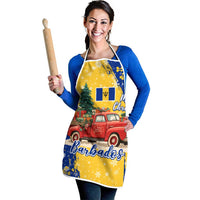 Barbados Christmas Apron with Blue Yellow Xmas Snowflakes Red Truck and Coat of Arms - Wonder Print Shop