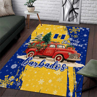 Barbados Christmas Area Rug with Blue Yellow Xmas Snowflakes Red Truck and Coat of Arms - Wonder Print Shop