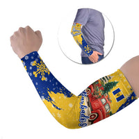 Barbados Christmas Arm Sleeves with Blue Yellow Xmas Snowflakes Red Truck and Coat of Arms - Wonder Print Shop