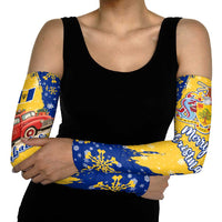 Barbados Christmas Arm Sleeves with Blue Yellow Xmas Snowflakes Red Truck and Coat of Arms - Wonder Print Shop