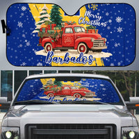 Barbados Christmas Auto Sun Shade with Blue Yellow Xmas Snowflakes Red Truck and Coat of Arms - Wonder Print Shop