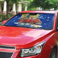 Barbados Christmas Auto Sun Shade with Blue Yellow Xmas Snowflakes Red Truck and Coat of Arms - Wonder Print Shop