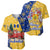 Barbados Christmas Baseball Jersey with Blue Yellow Xmas Snowflakes Red Truck and Coat of Arms - Wonder Print Shop