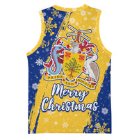 Barbados Christmas Basketball Jersey with Blue Yellow Xmas Snowflakes Red Truck and Coat of Arms - Wonder Print Shop