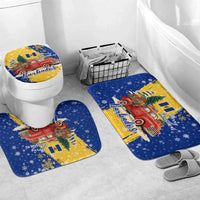 Barbados Christmas Bathroom Set with Blue Yellow Xmas Snowflakes Red Truck and Coat of Arms - Wonder Print Shop