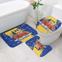 Barbados Christmas Bathroom Set with Blue Yellow Xmas Snowflakes Red Truck and Coat of Arms - Wonder Print Shop