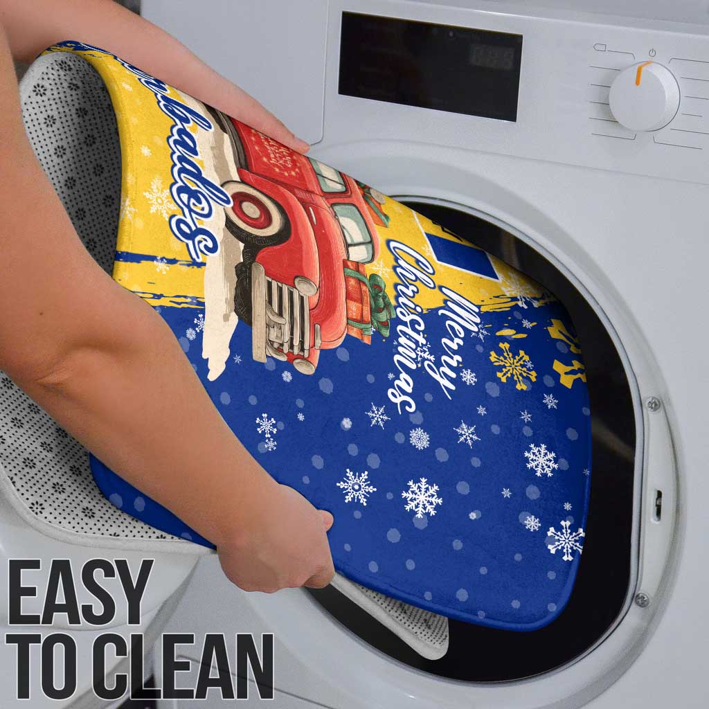 Barbados Christmas Bathroom Set with Blue Yellow Xmas Snowflakes Red Truck and Coat of Arms - Wonder Print Shop