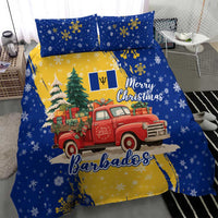 Barbados Christmas Bedding Set with Blue Yellow Xmas Snowflakes Red Truck and Coat of Arms - Wonder Print Shop