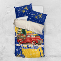 Barbados Christmas Bedding Set with Blue Yellow Xmas Snowflakes Red Truck and Coat of Arms - Wonder Print Shop