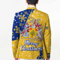Barbados Christmas Blazer with Blue Yellow Xmas Snowflakes Red Truck and Coat of Arms - Wonder Print Shop