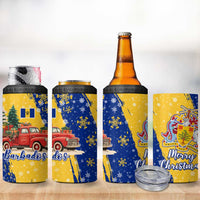 Barbados Christmas 4 in 1 Can Cooler Tumbler with Blue Yellow Xmas Snowflakes Red Truck and Coat of Arms - Wonder Print Shop