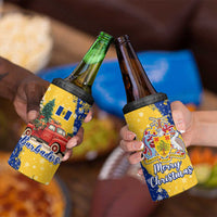 Barbados Christmas 4 in 1 Can Cooler Tumbler with Blue Yellow Xmas Snowflakes Red Truck and Coat of Arms - Wonder Print Shop