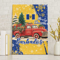 Barbados Christmas Canvas Wall Art with Blue Yellow Xmas Snowflakes Red Truck and Coat of Arms - Wonder Print Shop