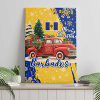 Barbados Christmas Canvas Wall Art with Blue Yellow Xmas Snowflakes Red Truck and Coat of Arms - Wonder Print Shop