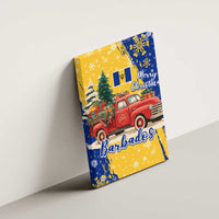 Barbados Christmas Canvas Wall Art with Blue Yellow Xmas Snowflakes Red Truck and Coat of Arms - Wonder Print Shop