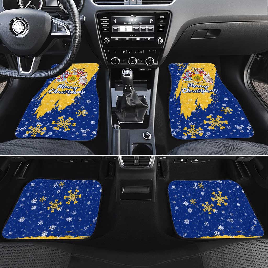 Barbados Christmas Car Mats with Blue Yellow Xmas Snowflakes Red Truck and Coat of Arms - Wonder Print Shop