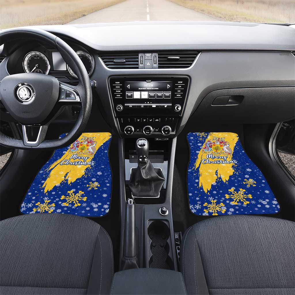 Barbados Christmas Car Mats with Blue Yellow Xmas Snowflakes Red Truck and Coat of Arms - Wonder Print Shop