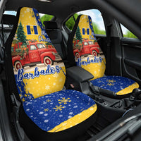 Barbados Christmas Car Seat Cover with Blue Yellow Xmas Snowflakes Red Truck and Coat of Arms - Wonder Print Shop