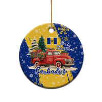 Barbados Christmas Ceramic Ornament with Blue Yellow Xmas Snowflakes Red Truck and Coat of Arms - Wonder Print Shop