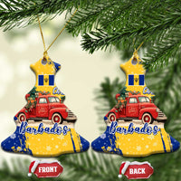 Barbados Christmas Ceramic Ornament with Blue Yellow Xmas Snowflakes Red Truck and Coat of Arms - Wonder Print Shop