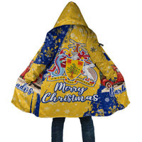 Barbados Christmas Cloak with Blue Yellow Xmas Snowflakes Red Truck and Coat of Arms - Wonder Print Shop