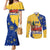 Barbados Christmas Couples Matching Mermaid Dress and Long Sleeve Button Shirt with Blue Yellow Xmas Snowflakes Red Truck and Coat of Arms - Wonder Print Shop