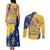 Barbados Christmas Couples Matching Tank Maxi Dress and Long Sleeve Button Shirt with Blue Yellow Xmas Snowflakes Red Truck and Coat of Arms - Wonder Print Shop