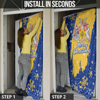 Barbados Christmas Door Cover with Blue Yellow Xmas Snowflakes Red Truck and Coat of Arms - Wonder Print Shop