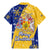 Barbados Christmas Family Matching Mermaid Dress and Hawaiian Shirt with Blue Yellow Xmas Snowflakes Red Truck and Coat of Arms - Wonder Print Shop