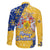 Barbados Christmas Family Matching Mermaid Dress and Hawaiian Shirt with Blue Yellow Xmas Snowflakes Red Truck and Coat of Arms - Wonder Print Shop