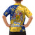 Barbados Christmas Family Matching Off Shoulder Maxi Dress and Hawaiian Shirt with Blue Yellow Xmas Snowflakes Red Truck and Coat of Arms - Wonder Print Shop
