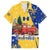 Barbados Christmas Family Matching Off Shoulder Maxi Dress and Hawaiian Shirt with Blue Yellow Xmas Snowflakes Red Truck and Coat of Arms - Wonder Print Shop