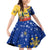 Barbados Christmas Family Matching Off Shoulder Short Dress and Hawaiian Shirt with Blue Yellow Xmas Snowflakes Red Truck and Coat of Arms - Wonder Print Shop