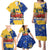 Barbados Christmas Family Matching Puletasi and Hawaiian Shirt with Blue Yellow Xmas Snowflakes Red Truck and Coat of Arms - Wonder Print Shop