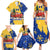 Barbados Christmas Family Matching Summer Maxi Dress and Hawaiian Shirt with Blue Yellow Xmas Snowflakes Red Truck and Coat of Arms - Wonder Print Shop