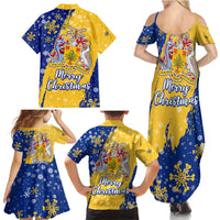 Barbados Christmas Family Matching Summer Maxi Dress and Hawaiian Shirt with Blue Yellow Xmas Snowflakes Red Truck and Coat of Arms - Wonder Print Shop