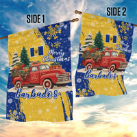 Barbados Christmas Garden Flag with Blue Yellow Xmas Snowflakes Red Truck and Coat of Arms - Wonder Print Shop