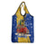 Barbados Christmas Grocery Bag with Blue Yellow Xmas Snowflakes Red Truck and Coat of Arms - Wonder Print Shop