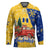Barbados Christmas Hockey Jersey with Blue Yellow Xmas Snowflakes Red Truck and Coat of Arms - Wonder Print Shop