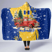Barbados Christmas Hooded Blanket with Blue Yellow Xmas Snowflakes Red Truck and Coat of Arms - Wonder Print Shop