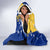 Barbados Christmas Hooded Blanket with Blue Yellow Xmas Snowflakes Red Truck and Coat of Arms - Wonder Print Shop