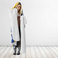 Barbados Christmas Hooded Blanket with Blue Yellow Xmas Snowflakes Red Truck and Coat of Arms - Wonder Print Shop