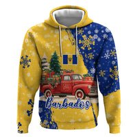 Barbados Christmas Hoodie with Blue Yellow Xmas Snowflakes Red Truck and Coat of Arms - Wonder Print Shop