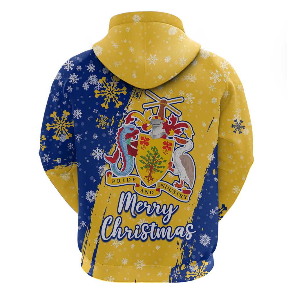 Barbados Christmas Hoodie with Blue Yellow Xmas Snowflakes Red Truck and Coat of Arms - Wonder Print Shop