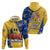 Barbados Christmas Hoodie with Blue Yellow Xmas Snowflakes Red Truck and Coat of Arms - Wonder Print Shop