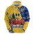 Barbados Christmas Hoodie with Blue Yellow Xmas Snowflakes Red Truck and Coat of Arms - Wonder Print Shop