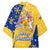 Barbados Christmas Kimono with Blue Yellow Xmas Snowflakes Red Truck and Coat of Arms - Wonder Print Shop