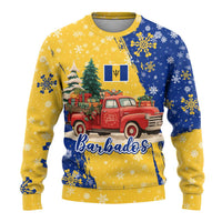 Barbados Christmas Ugly Christmas Sweater with Blue Yellow Xmas Snowflakes Red Truck and Coat of Arms - Wonder Print Shop