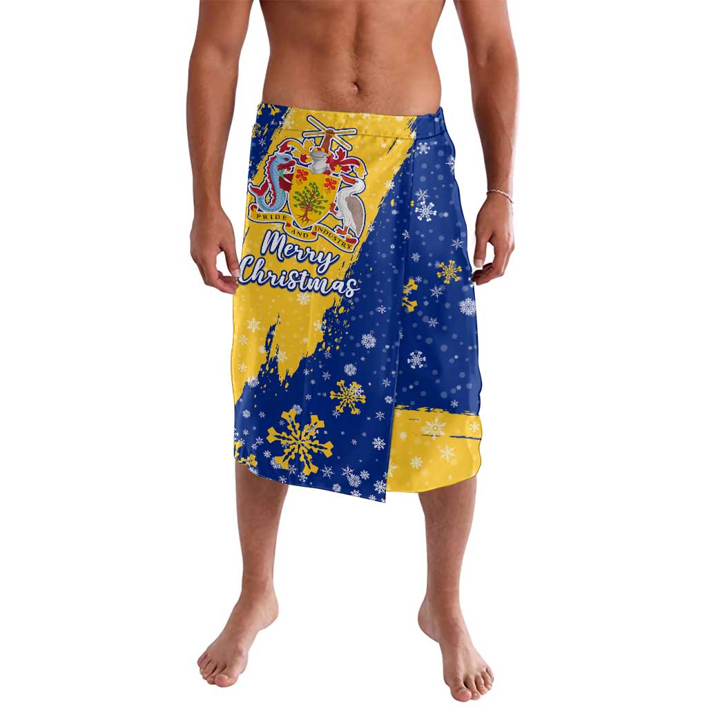 Barbados Christmas Lavalava with Blue Yellow Xmas Snowflakes Red Truck and Coat of Arms - Wonder Print Shop