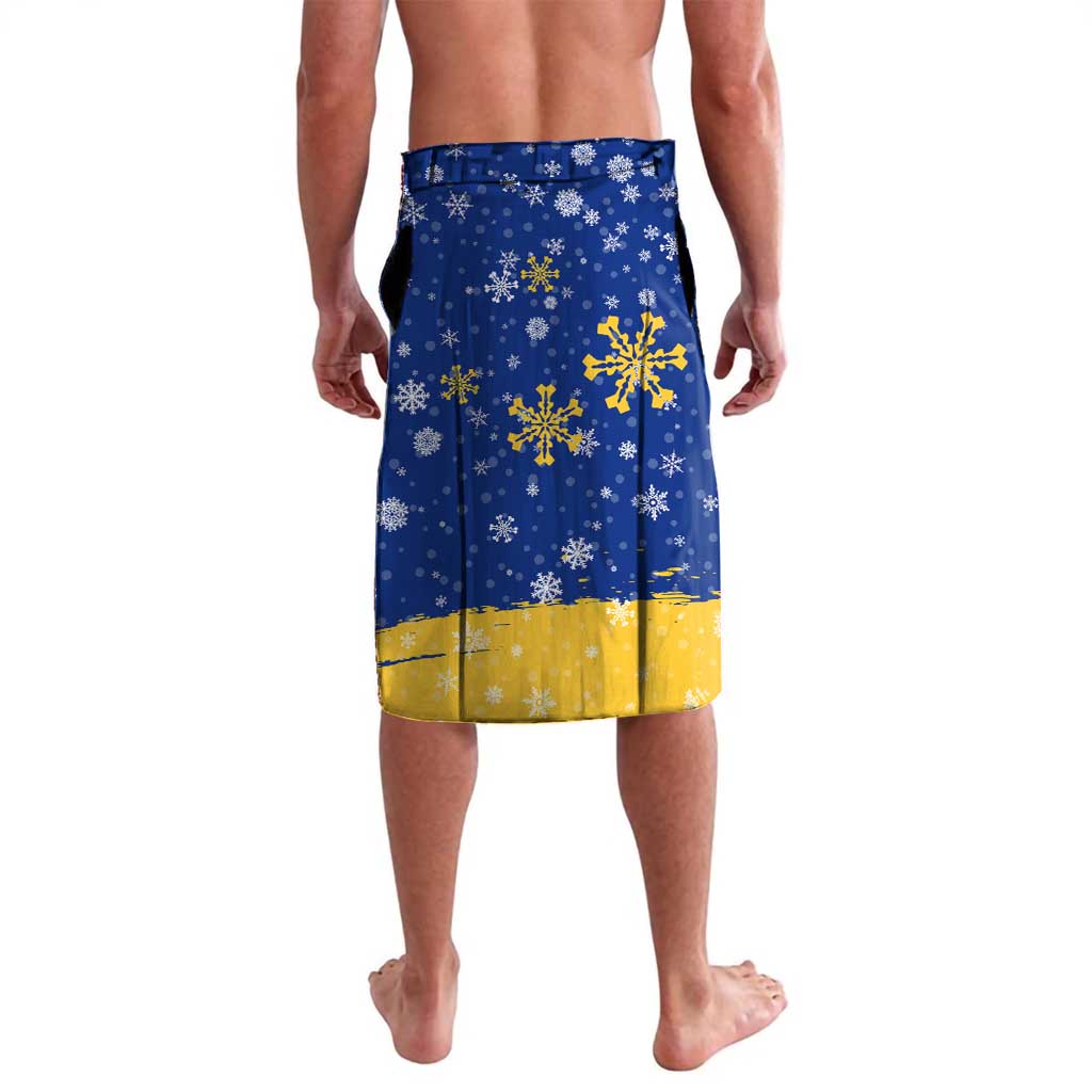 Barbados Christmas Lavalava with Blue Yellow Xmas Snowflakes Red Truck and Coat of Arms - Wonder Print Shop